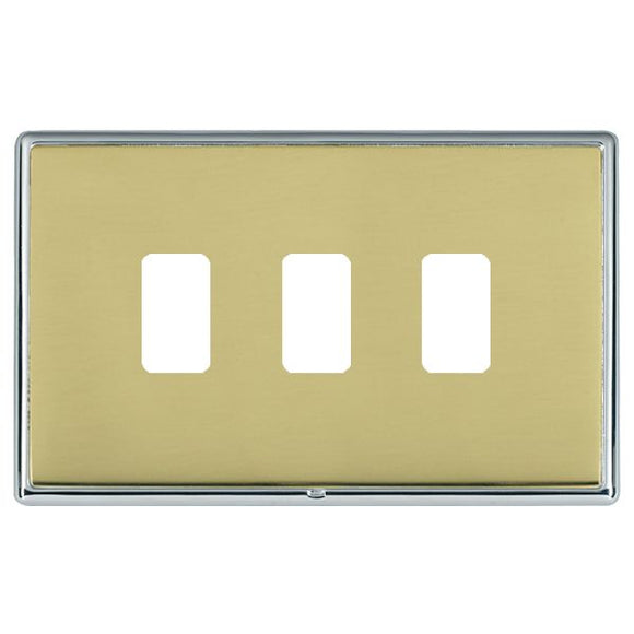 Hamilton LRX3GPBC-PB Linea-Rondo CFX Grid-IT Bright Chrome Frame/Polished Brass Front 3 Gang Grid Fix Aperture Plate with Grid Insert - www.fancysockets.shop