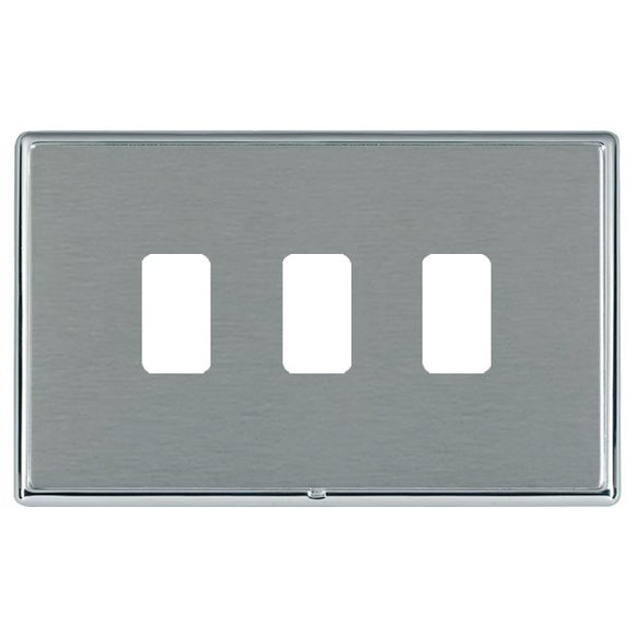 Hamilton LRX3GPBC-SS Linea-Rondo CFX Grid-IT Bright Chrome Frame/Satin Steel Front 3 Gang Grid Fix Aperture Plate with Grid Insert - www.fancysockets.shop