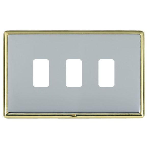 Hamilton LRX3GPPB-BS Linea-Rondo CFX Grid-IT Polished Brass Frame/Bright Steel Front 3 Gang Grid Fix Aperture Plate with Grid Insert - www.fancysockets.shop