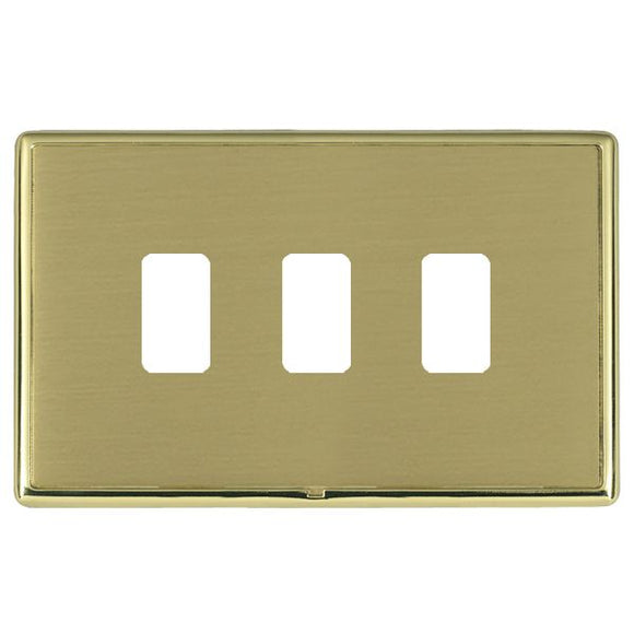 Hamilton LRX3GPPB-SB Linea-Rondo CFX Grid-IT Polished Brass Frame/Satin Brass Front 3 Gang Grid Fix Aperture Plate with Grid Insert - www.fancysockets.shop