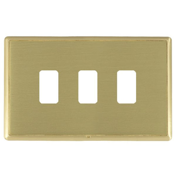 Hamilton LRX3GPSB-SB Linea-Rondo CFX Grid-IT Satin Brass Frame/Satin Brass Front 3 Gang Grid Fix Aperture Plate with Grid Insert - www.fancysockets.shop