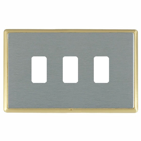 Hamilton LRX3GPSB-SS Linea-Rondo CFX Grid-IT Satin Brass Frame/Satin Steel Front 3 Gang Grid Fix Aperture Plate with Grid Insert - www.fancysockets.shop