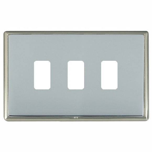 Hamilton LRX3GPSN-BS Linea-Rondo CFX Grid-IT Satin Nickel Frame/Bright Steel Front 3 Gang Grid Fix Aperture Plate with Grid Insert - www.fancysockets.shop