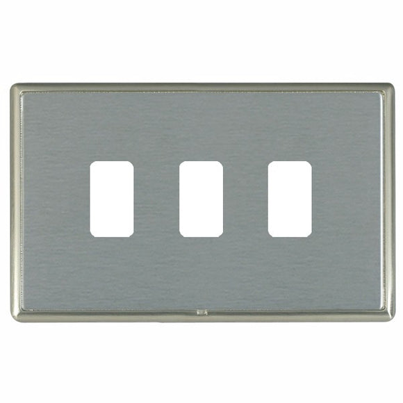 Hamilton LRX3GPSN-SS Linea-Rondo CFX Grid-IT Satin Nickel Frame/Satin Steel Front 3 Gang Grid Fix Aperture Plate with Grid Insert - www.fancysockets.shop