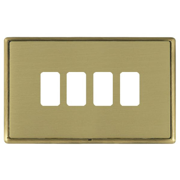 Hamilton LRX4GPAB-SB Linea-Rondo CFX Grid-IT Antique Brass Frame/Satin Brass Front 4 Gang Grid Fix Aperture Plate with Grid Insert - www.fancysockets.shop