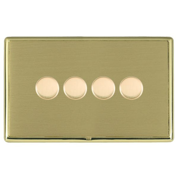 Hamilton LRX4X40PB-SB Linea-Rondo CFX Polished Brass Frame/Satin Brass Front 4x400W Resistive Leading Edge Push On-Off Rotary 2 Way Switching Dimmers max 300W per gang Polished Brass Insert - www.fancysockets.shop