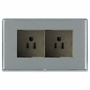 Hamilton LRX5320BC-SSB Linea-Rondo CFX Bright Chrome Frame/Satin Steel Front 2 gang 15A 110V AC American Unswitched Socket Black Insert - www.fancysockets.shop