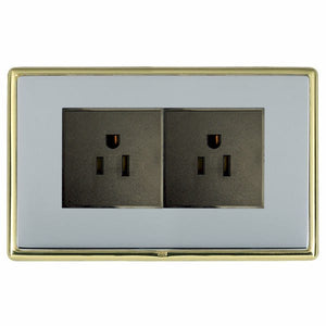 Hamilton LRX5320PB-BSB Linea-Rondo CFX Polished Brass Frame/Bright Steel Front 2 gang 15A 110V AC American Unswitched Socket Black Insert - www.fancysockets.shop