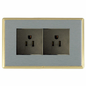 Hamilton LRX5320SB-SSB Linea-Rondo CFX Satin Brass Frame/Satin Steel Front 2 gang 15A 110V AC American Unswitched Socket Black Insert - www.fancysockets.shop