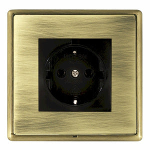 Hamilton LRX6126AB-ABB Linea-Rondo CFX Antique Brass Frame/Antique Brass Front 1 gang 10/16A 220/250V AC German Unswitched Socket Black Insert - www.fancysockets.shop