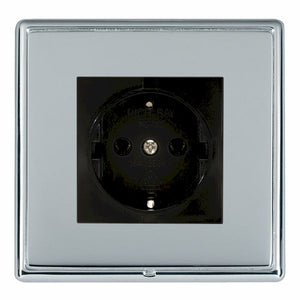 Hamilton LRX6126BC-BSB Linea-Rondo CFX Bright Chrome Frame/Bright Steel Front 1 gang 10/16A 220/250V AC German Unswitched Socket Black Insert - www.fancysockets.shop