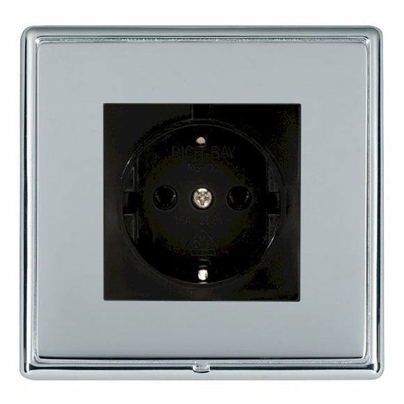 Hamilton LRX6126BC-BSB Linea-Rondo CFX Bright Chrome Frame/Bright Steel Front 1 gang 10/16A 220/250V AC German Unswitched Socket Black Insert - www.fancysockets.shop