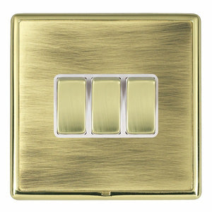 Hamilton LRXR23PB-ABW Linea-Rondo CFX Polished Brass Frame/Antique Brass Front 3 gang 10AX 2 Way Rocker Polished Brass/White Insert - www.fancysockets.shop