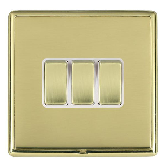 Hamilton LRXR23PB-PBW Linea-Rondo CFX Polished Brass Frame/Polished Brass Front 3 gang 10AX 2 Way Rocker Polished Brass/White Insert - www.fancysockets.shop