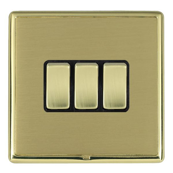 Hamilton LRXR23PB-SBB Linea-Rondo CFX Polished Brass Frame/Satin Brass Front 3 gang 10AX 2 Way Rocker Polished Brass/Black Insert - www.fancysockets.shop