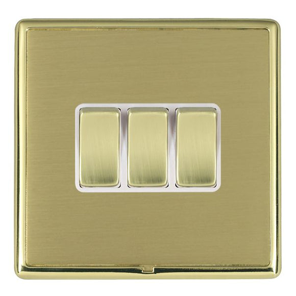 Hamilton LRXR23PB-SBW Linea-Rondo CFX Polished Brass Frame/Satin Brass Front 3 gang 10AX 2 Way Rocker Polished Brass/White Insert - www.fancysockets.shop