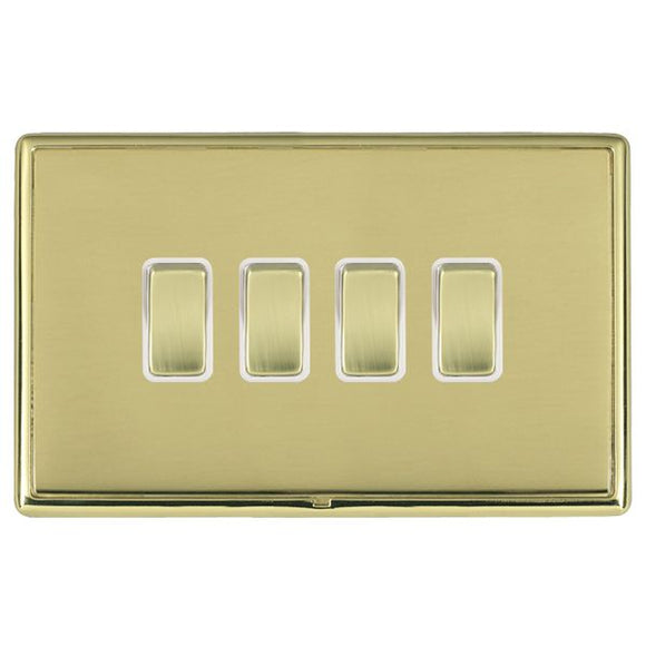 Hamilton LRXR24PB-PBW Linea-Rondo CFX Polished Brass Frame/Polished Brass Front 4 gang 10AX 2 Way Rocker Polished Brass/White Insert - www.fancysockets.shop