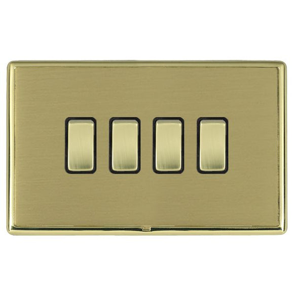 Hamilton LRXR24PB-SBB Linea-Rondo CFX Polished Brass Frame/Satin Brass Front 4 gang 10AX 2 Way Rocker Polished Brass/Black Insert - www.fancysockets.shop