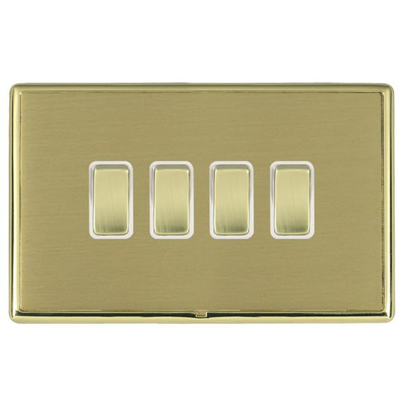 Hamilton LRXR24PB-SBW Linea-Rondo CFX Polished Brass Frame/Satin Brass Front 4 gang 10AX 2 Way Rocker Polished Brass/White Insert - www.fancysockets.shop