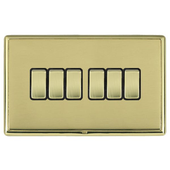 Hamilton LRXR26PB-PBB Linea-Rondo CFX Polished Brass Frame/Polished Brass Front 6 gang 10AX 2 Way Rocker Polished Brass/Black Insert - www.fancysockets.shop