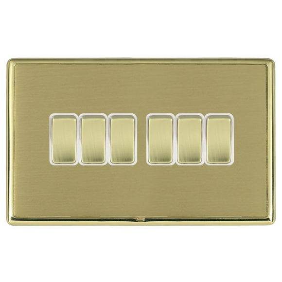 Hamilton LRXR26PB-SBW Linea-Rondo CFX Polished Brass Frame/Satin Brass Front 6 gang 10AX 2 Way Rocker Polished Brass/White Insert - www.fancysockets.shop