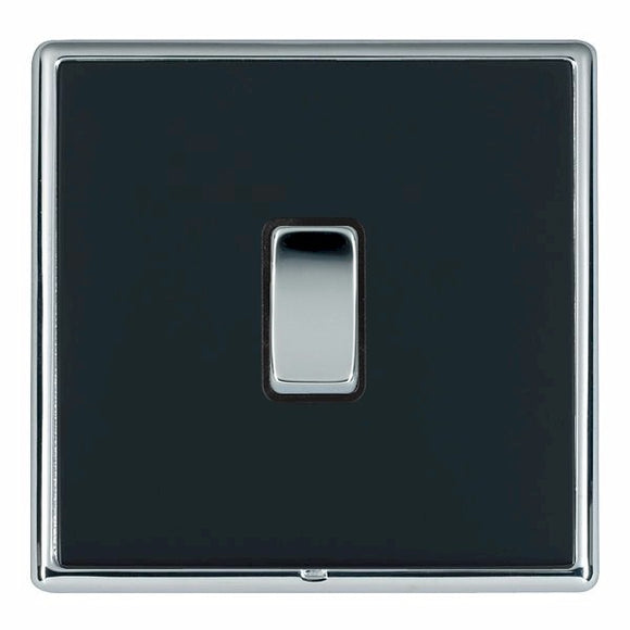 Hamilton LRXRRTBC-NB Linea-Rondo CFX Bright Chrome Frame/Piano Black Front 1 gang 10AX Push To Make/Push to Break Retractive Rocker Bright Chrome/Black Insert - www.fancysockets.shop