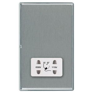 Hamilton LRXSHSBC-SSW Linea-Rondo CFX Bright Chrome Frame/Satin Steel Front Shaver Dual Voltage Unswitched Socket (Vertically Mounted) White Insert - www.fancysockets.shop