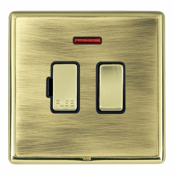 Hamilton LRXSPNPB-ABB Linea-Rondo CFX Polished Brass Frame/Antique Brass Front 1 gang 13A Double Pole Fused Spur and Neon Polished Brass/Black Insert - www.fancysockets.shop