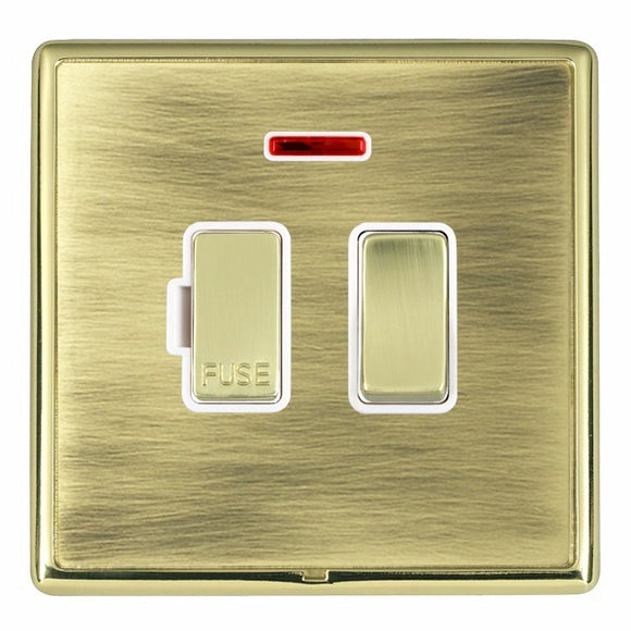 Hamilton LRXSPNPB-ABW Linea-Rondo CFX Polished Brass Frame/Antique Brass Front 1 gang 13A Double Pole Fused Spur and Neon Polished Brass/White Insert - www.fancysockets.shop