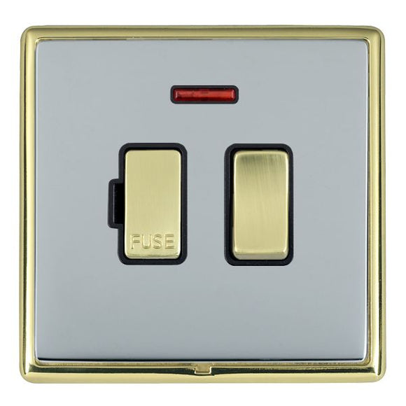 Hamilton LRXSPNPB-BSB Linea-Rondo CFX Polished Brass Frame/Bright Steel Front 1 gang 13A Double Pole Fused Spur and Neon Polished Brass/Black Insert - www.fancysockets.shop