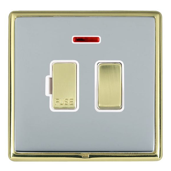 Hamilton LRXSPNPB-BSW Linea-Rondo CFX Polished Brass Frame/Bright Steel Front 1 gang 13A Double Pole Fused Spur and Neon Polished Brass/White Insert - www.fancysockets.shop