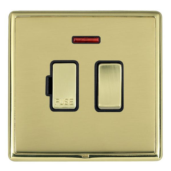 Hamilton LRXSPNPB-PBB Linea-Rondo CFX Polished Brass Frame/Polished Brass Front 1 gang 13A Double Pole Fused Spur and Neon Polished Brass/Black Insert - www.fancysockets.shop