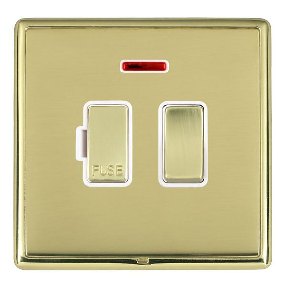 Hamilton LRXSPNPB-PBW Linea-Rondo CFX Polished Brass Frame/Polished Brass Front 1 gang 13A Double Pole Fused Spur and Neon Polished Brass/White Insert - www.fancysockets.shop