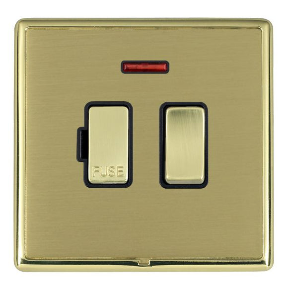 Hamilton LRXSPNPB-SBB Linea-Rondo CFX Polished Brass Frame/Satin Brass Front 1 gang 13A Double Pole Fused Spur and Neon Polished Brass/Black Insert - www.fancysockets.shop