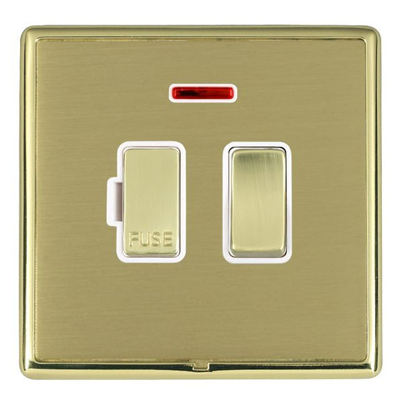 Hamilton LRXSPNPB-SBW Linea-Rondo CFX Polished Brass Frame/Satin Brass Front 1 gang 13A Double Pole Fused Spur and Neon Polished Brass/White Insert - www.fancysockets.shop