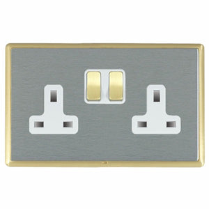 Hamilton LRXSS2SB-SSW Linea-Rondo CFX Satin Brass Frame/Satin Steel Front 2 gang 13A Double Pole Switched Socket Satin Brass/White Insert - www.fancysockets.shop