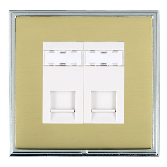 Hamilton LSX2J45BC-PBW Linea-Scala CFX Bright Chrome Frame/Polished Brass Front 2 gang RJ45 CAT 5E Outlet - Unshielded White Insert