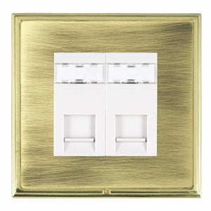 Hamilton LSX2J45PB-ABW Linea-Scala CFX Polished Brass Frame/Antique Brass Front 2 gang RJ45 CAT 5E Outlet - Unshielded White Insert