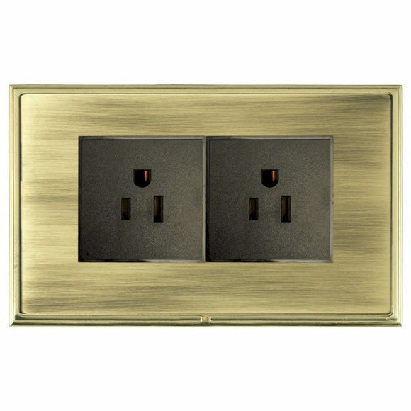 Hamilton LSX5320PB-ABB Linea-Scala CFX Polished Brass Frame/Antique Brass Front 2 gang 15A 110V AC American Unswitched Socket Black Insert