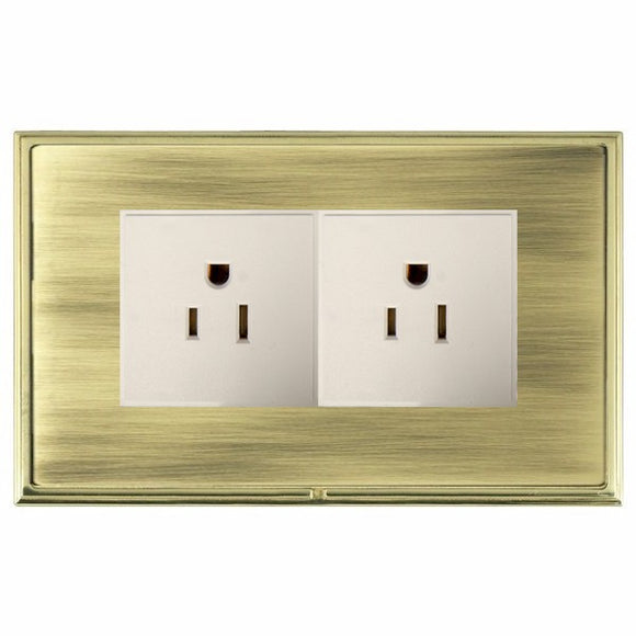 Hamilton LSX5320PB-ABW Linea-Scala CFX Polished Brass Frame/Antique Brass Front 2 gang 15A 110V AC American Unswitched Socket White Insert