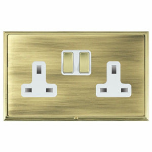 Hamilton LSXSS2PB-ABW Linea-Scala CFX Polished Brass Frame/Antique Brass Front 2 gang 13A Double Pole Switched Socket Polished Brass/White Insert