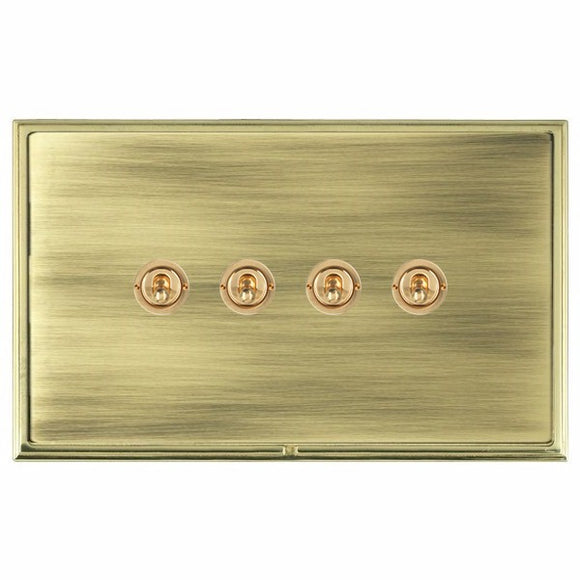 Hamilton LSXT24PB-AB Linea-Scala CFX Polished Brass Frame/Antique Brass Front 4 gang 20AX 2 Way Toggle Polished Brass Insert