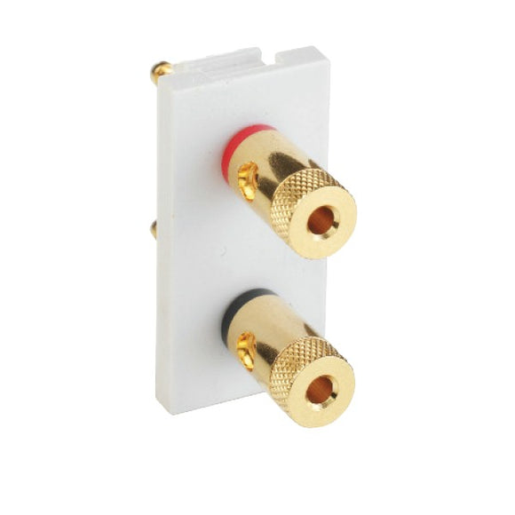 Hamilton MOD-BAN2W EuroFix 25x50mm Module 2 x Gold Binding Post Socket (1xRed 1xBlack) White Insert