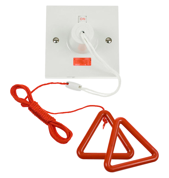 Click® Scolmore Mode Part M™ PRW210RD 45A DP Pull Cord Switch With Mechanical ‘On/Off’ & Neon - Red Bangle Polar White Red Insert