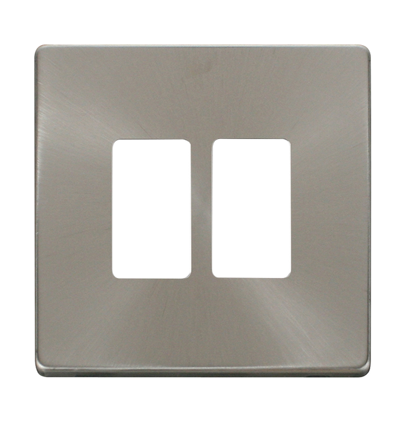 Click® Scolmore GridPro® SCP20402BS 2 Gang GridPro® Frontplate - Brushed Stainless Brushed Stainless  Insert