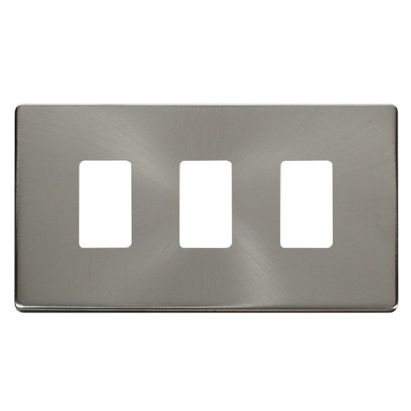 Click® Scolmore GridPro® SCP20403BS 3 Gang GridPro® Frontplate - Brushed Stainless Brushed Stainless  Insert