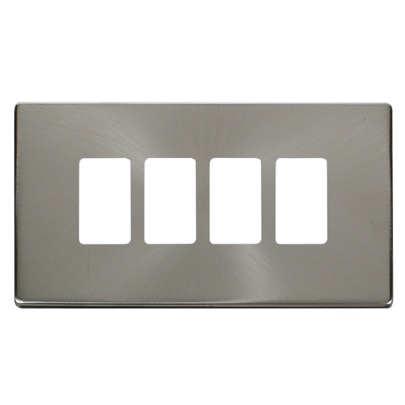 Click® Scolmore GridPro® SCP20404BS 4 Gang GridPro® Frontplate - Brushed Stainless Brushed Stainless  Insert