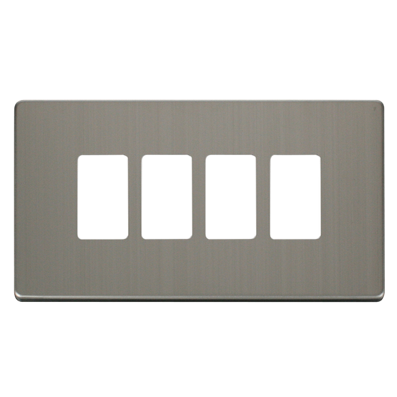 Click® Scolmore GridPro® SCP20404SS 4 Gang GridPro® Frontplate - Stainless Steel Stainless Steel  Insert