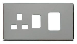 Click® Scolmore Definity™ SCP204CH 45A 2 Gang Switch With 13A Switched Socket Cover Plate  Polished Chrome  Insert