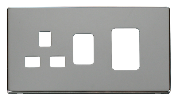 Click® Scolmore Definity™ SCP204CH 45A 2 Gang Switch With 13A Switched Socket Cover Plate  Polished Chrome  Insert